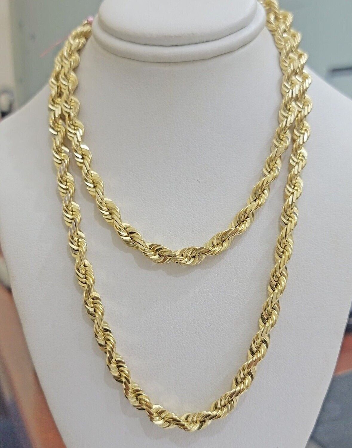 6mm 10k Gold Rope Chain Necklace 22 Inch Mens REAL 10kt Yellow Gold Strong SOLID - GoldenlinQ