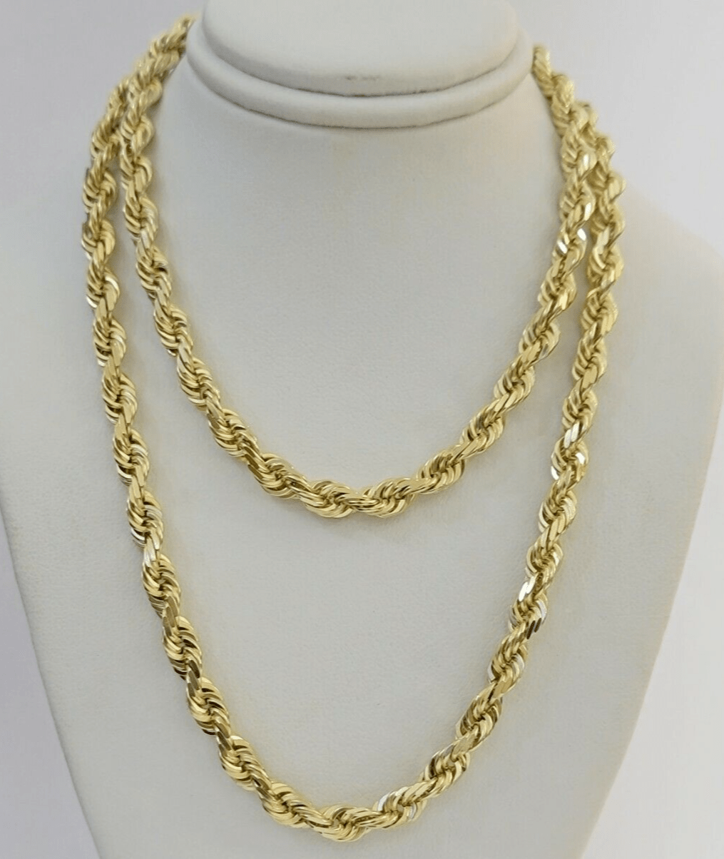 6mm Rope Chain Necklace 10k Yellow Gold Solid 20" Dimond Cut GURANTEED REAL GOLD - GoldenlinQ