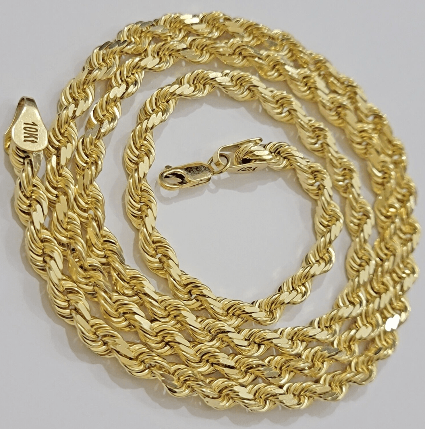 6mm Rope Chain Necklace 10k Yellow Gold Solid 22" Dimond Cut GURANTEED REAL GOLD - GoldenlinQ