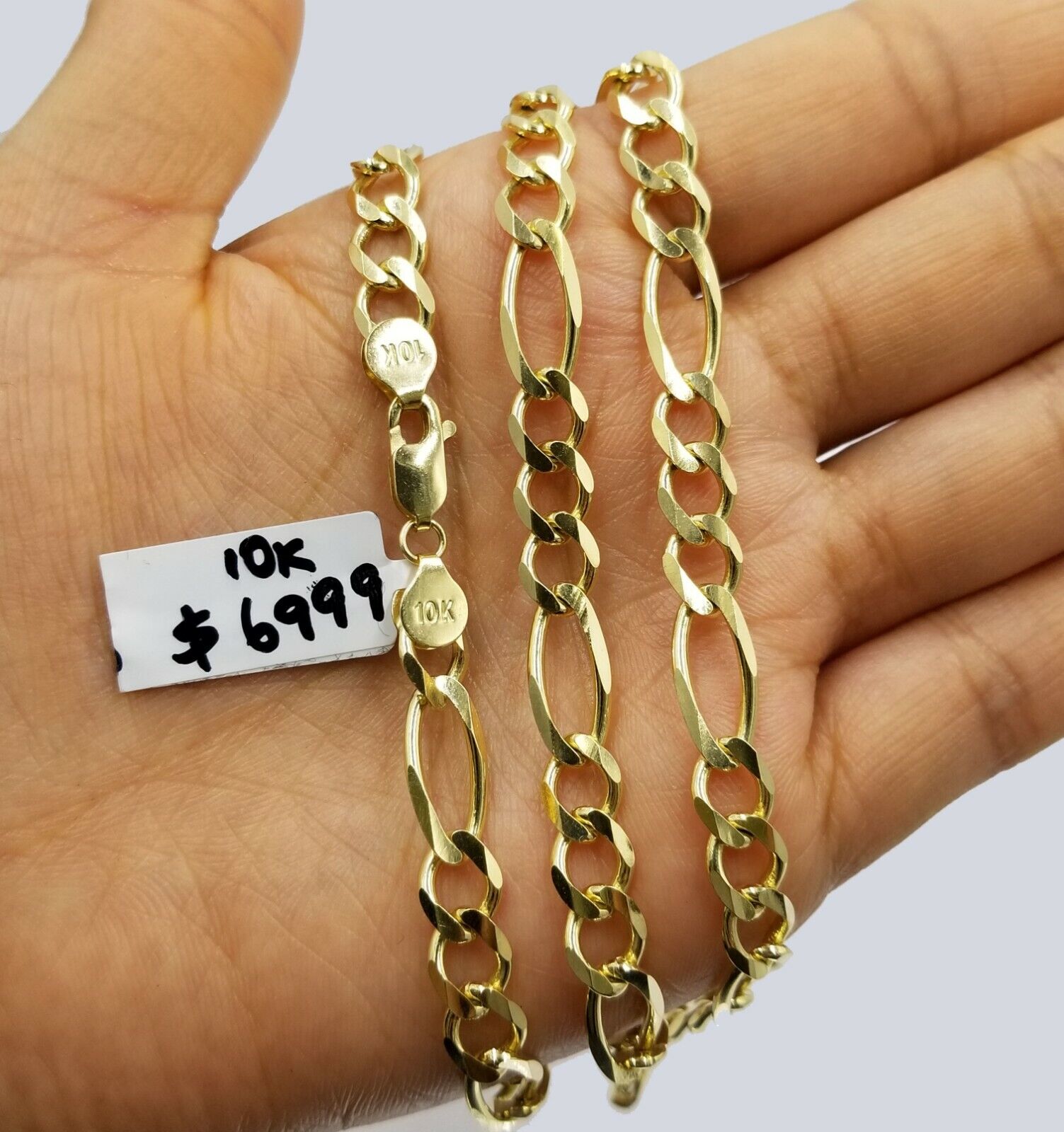 7mm 28" Solid 10k Yellow Gold Figaro Link Chain Heavy Necklace Men Women REAL - GoldenlinQ