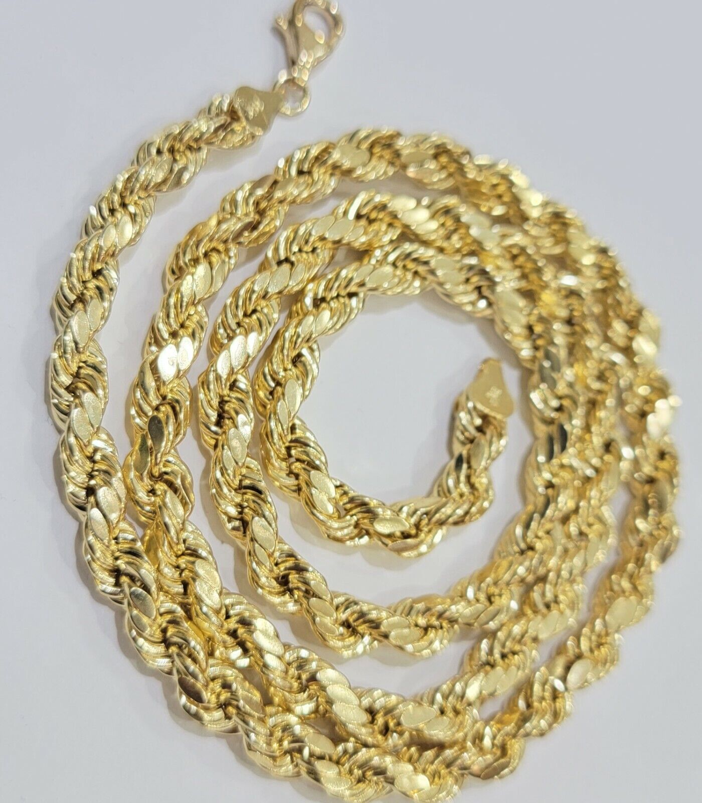 7mm Rope Chain 20" - 30" Real 10kt Yellow Gold Necklace Men's Diamond Cut Lobster - GoldenlinQ