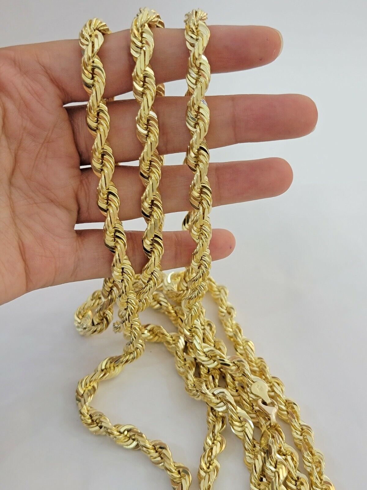 7mm Rope chain Necklace Solid 10k Yellow Gold Diamond cut 22" GURANTEED 10K GOLD - GoldenlinQ