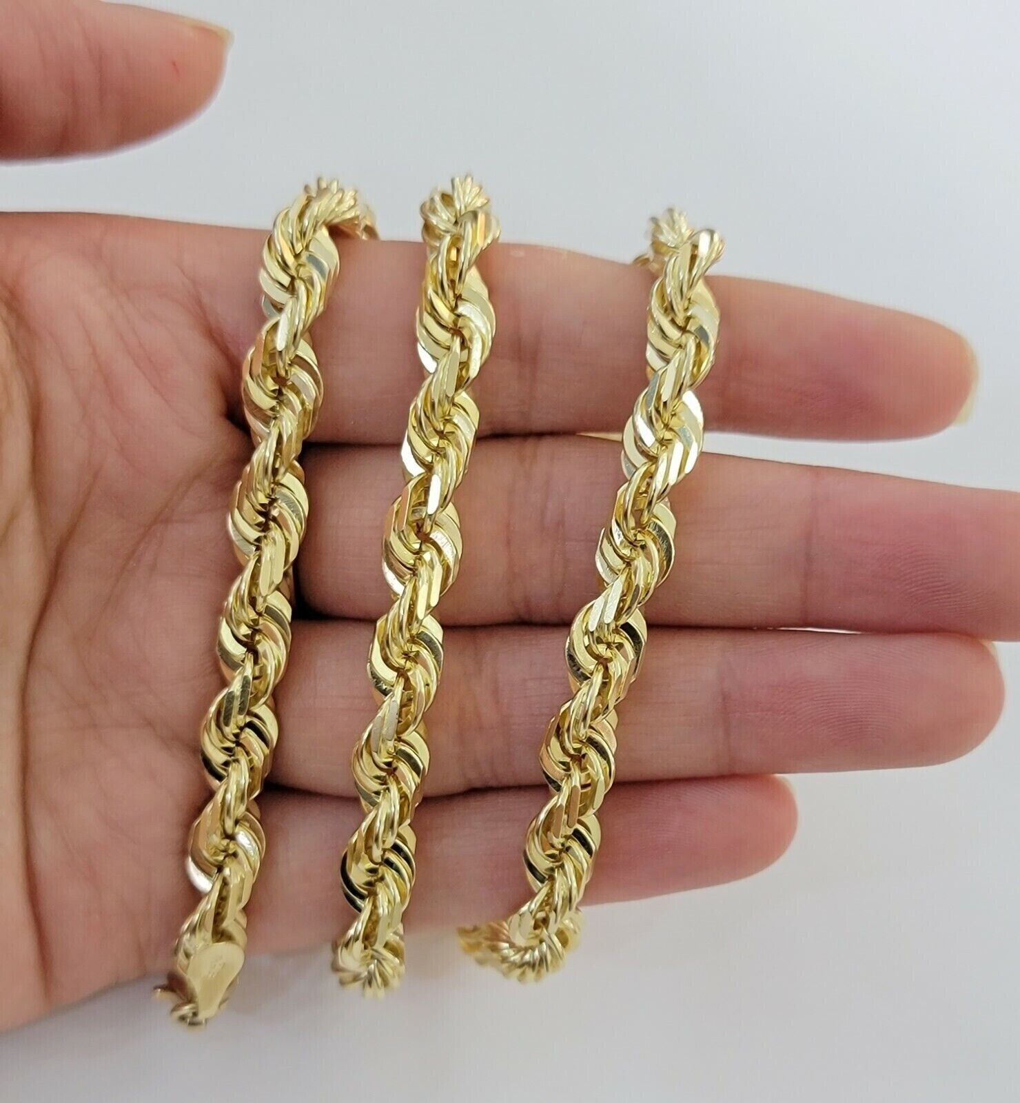 7mm Rope chain Necklace Solid 10k Yellow Gold Diamond cut 26" GURANTEED 10K GOLD - GoldenlinQ
