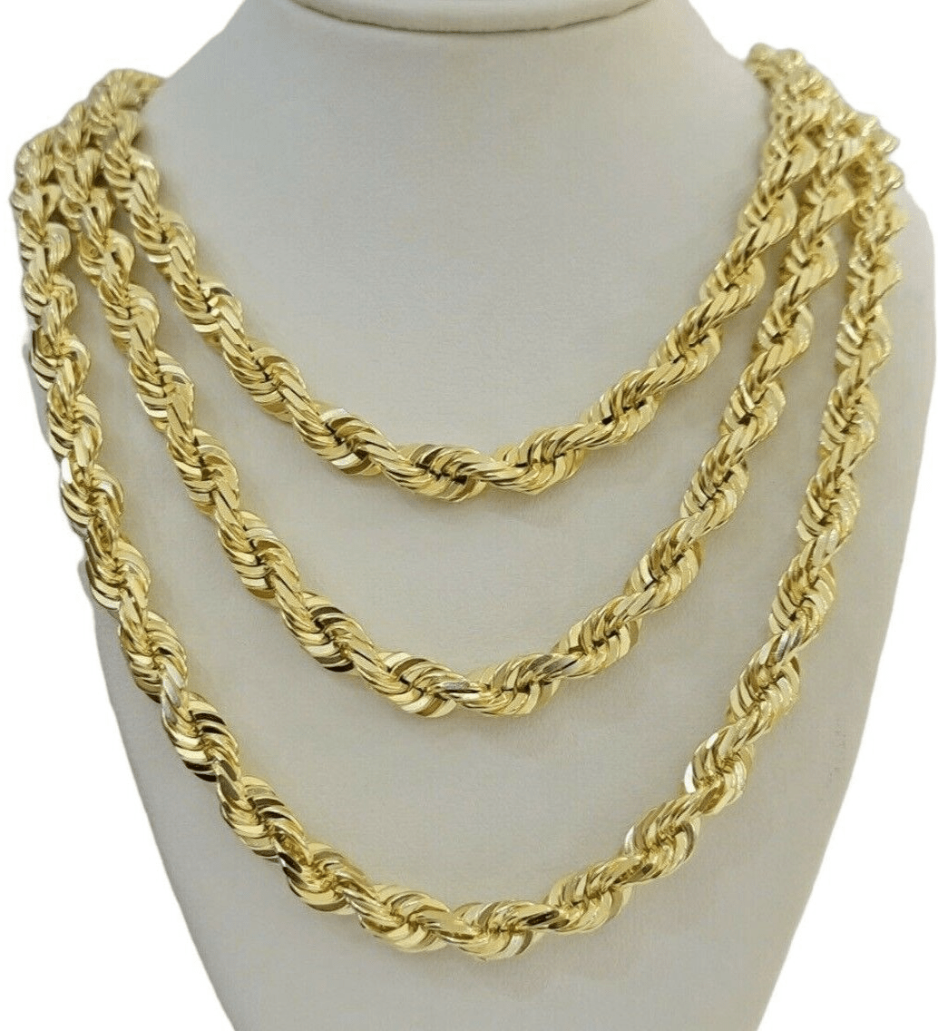 7mm Rope chain Necklace Solid 10k Yellow Gold Diamond cut 26" GURANTEED 10K GOLD - GoldenlinQ