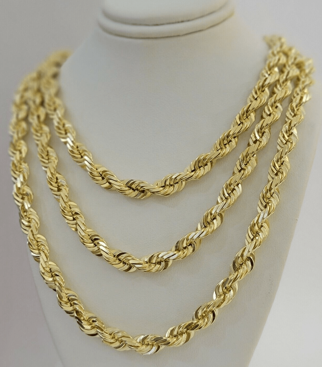 7mm Rope chain Necklace Solid 10k Yellow Gold Diamond cut 28" GURANTEED 10K GOLD - GoldenlinQ
