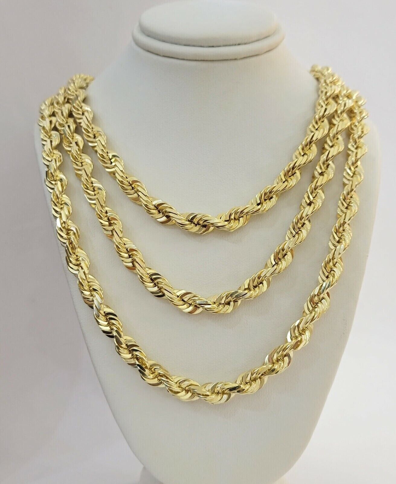 7mm Rope chain Necklace Solid 10k Yellow Gold Diamond cut 28" GURANTEED 10K GOLD - GoldenlinQ