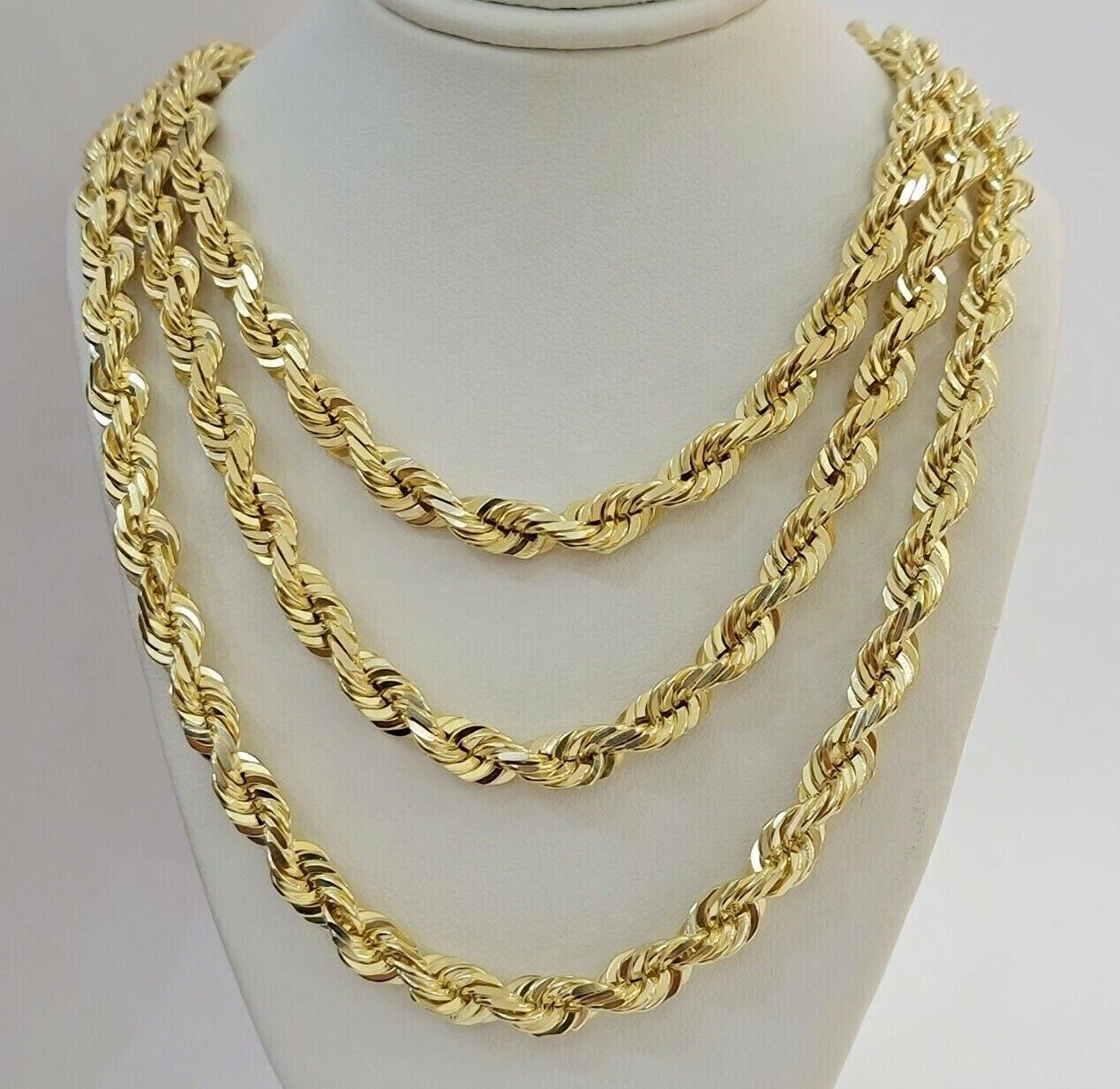 7mm Rope chain Necklace Solid 10k Yellow Gold Diamond cut 28" GURANTEED 10K GOLD - GoldenlinQ