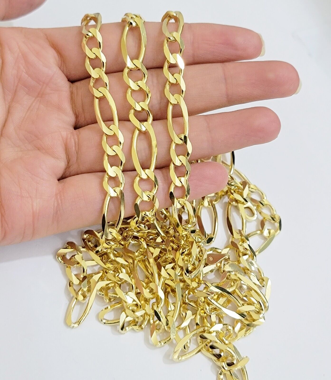 7mm Solid 14k Yellow Gold Figaro chain Necklace 24 Inch Men's STRONG REAL 14kt - GoldenlinQ