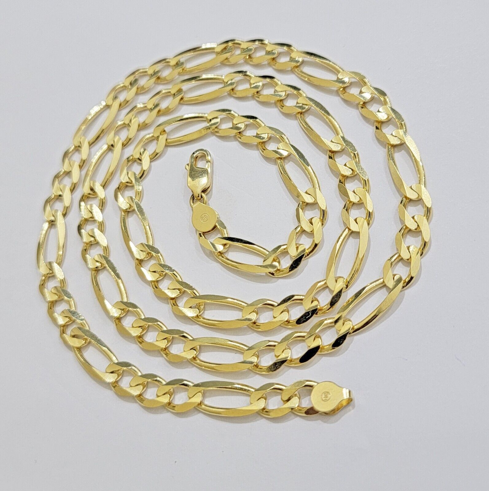 7mm Solid 14k Yellow Gold Figaro chain Necklace 24 Inch Men's STRONG REAL 14kt - GoldenlinQ