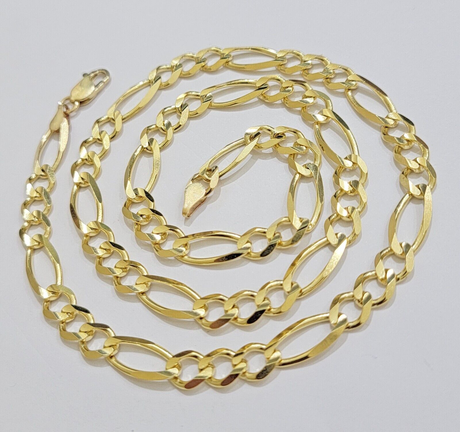 7mm Solid 14k Yellow Gold Figaro chain Necklace 24 Inch Men's STRONG REAL 14kt - GoldenlinQ