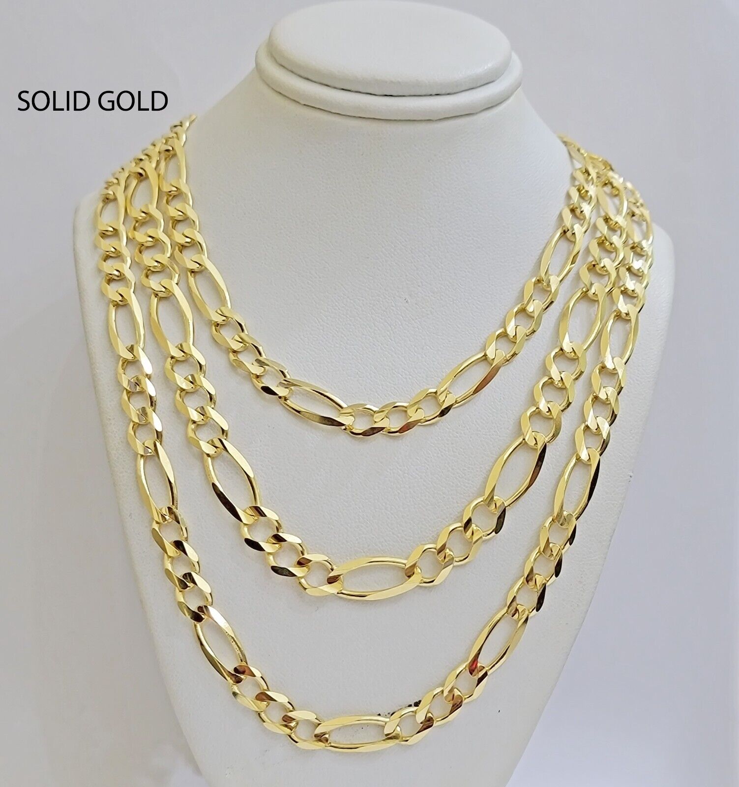 8mm Solid 14k Yellow Gold Figaro chain Necklace 24 Inch Men's REAL 14kt HEAVY - GoldenlinQ