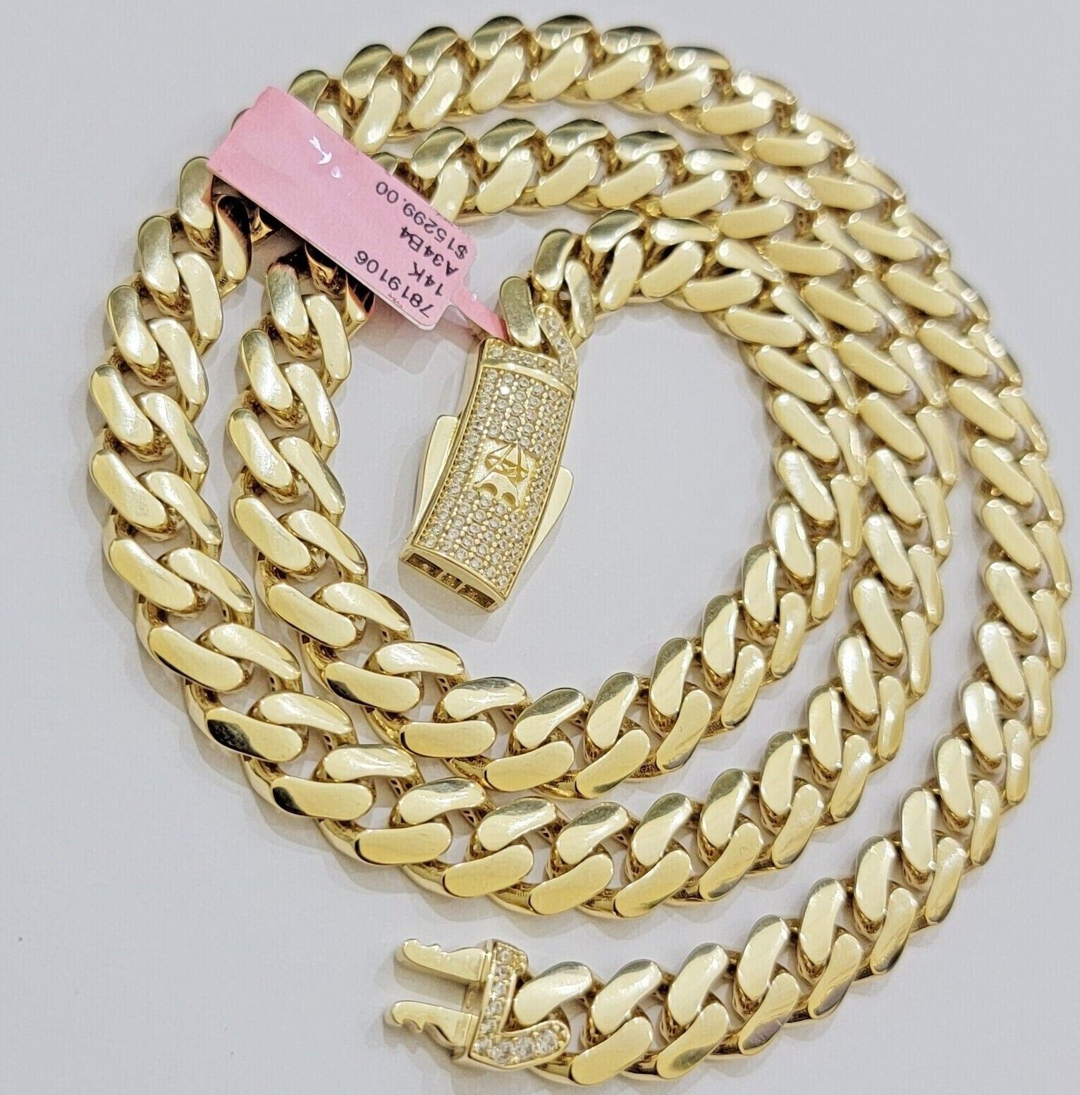 9mm Miami Cuban Royal Link Chain Necklace Box Clasp Real 14K Yellow Gold on SALE - GoldenlinQ