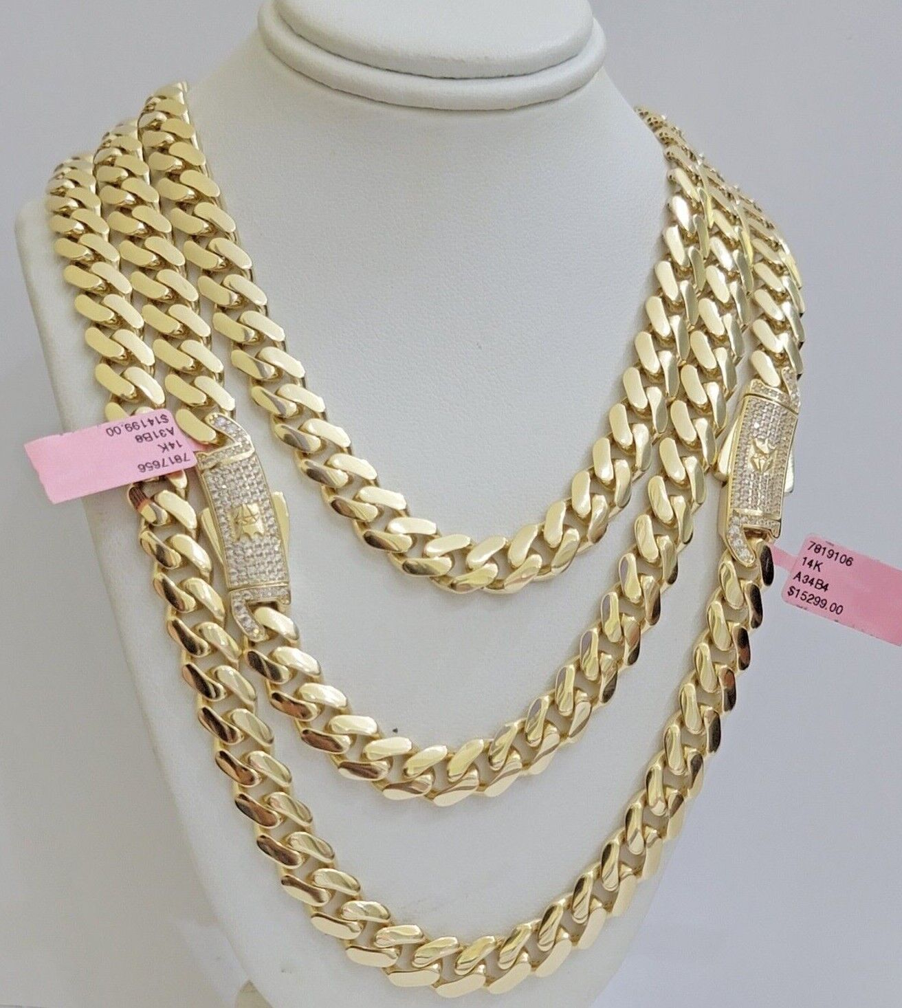 9mm Miami Cuban Royal Link Chain Necklace Box Clasp Real 14K Yellow Gold on SALE - GoldenlinQ