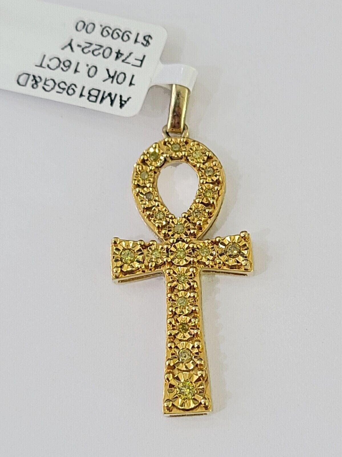 Ankh Cross Charm Pendant REAL 10k Yellow Gold Genuine Natural Diamond Men Women - GoldenlinQ