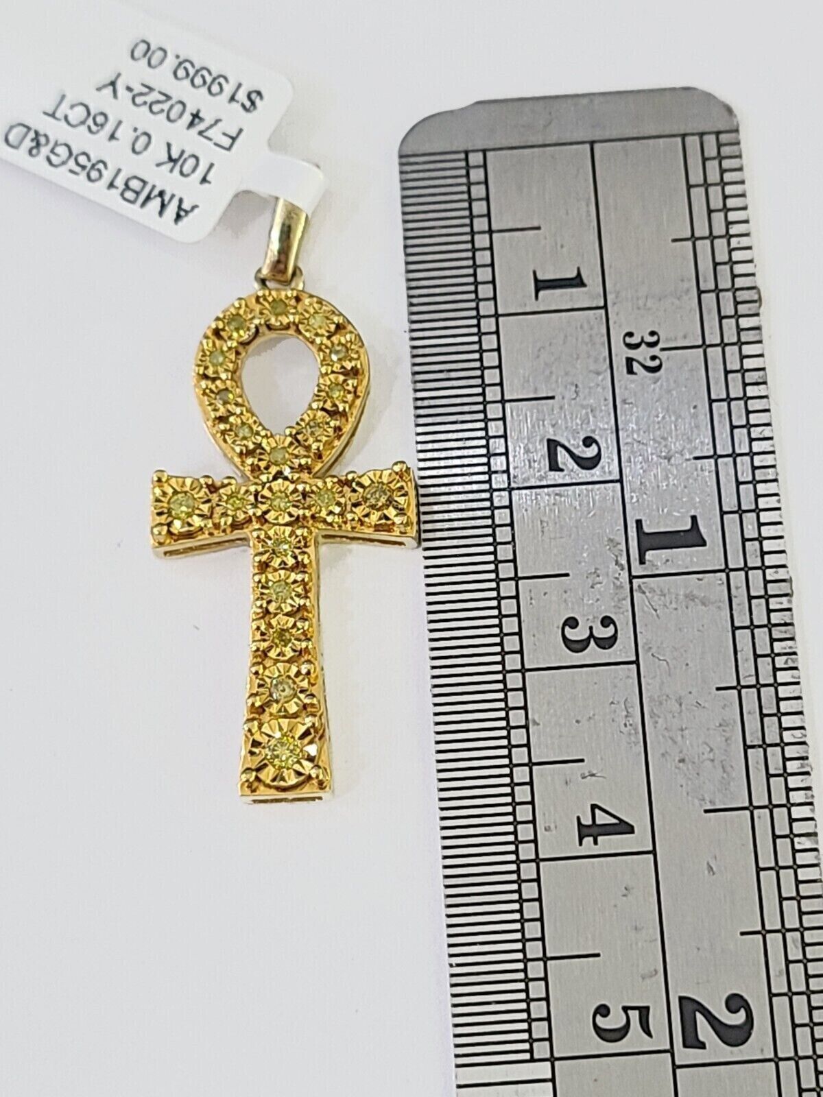 Ankh Cross Charm Pendant REAL 10k Yellow Gold Genuine Natural Diamond Men Women - GoldenlinQ