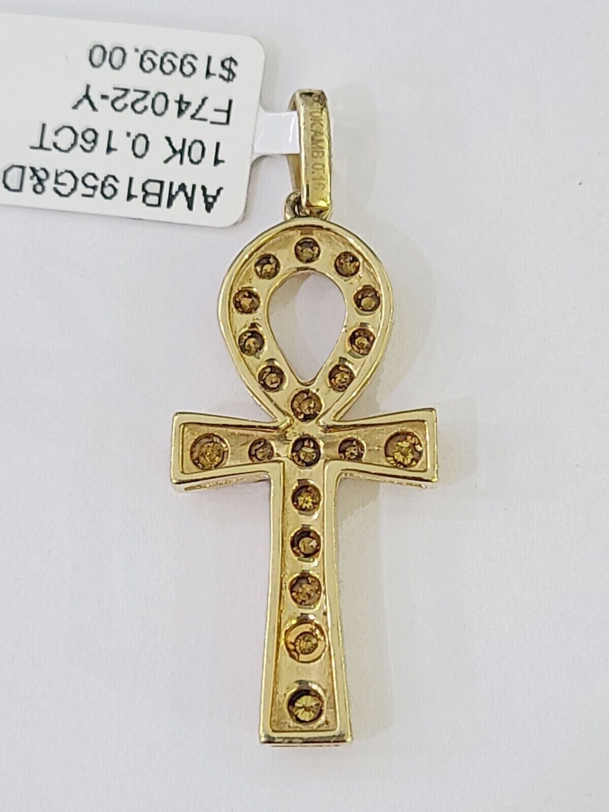 Ankh Cross Charm Pendant REAL 10k Yellow Gold Genuine Natural Diamond Men Women - GoldenlinQ