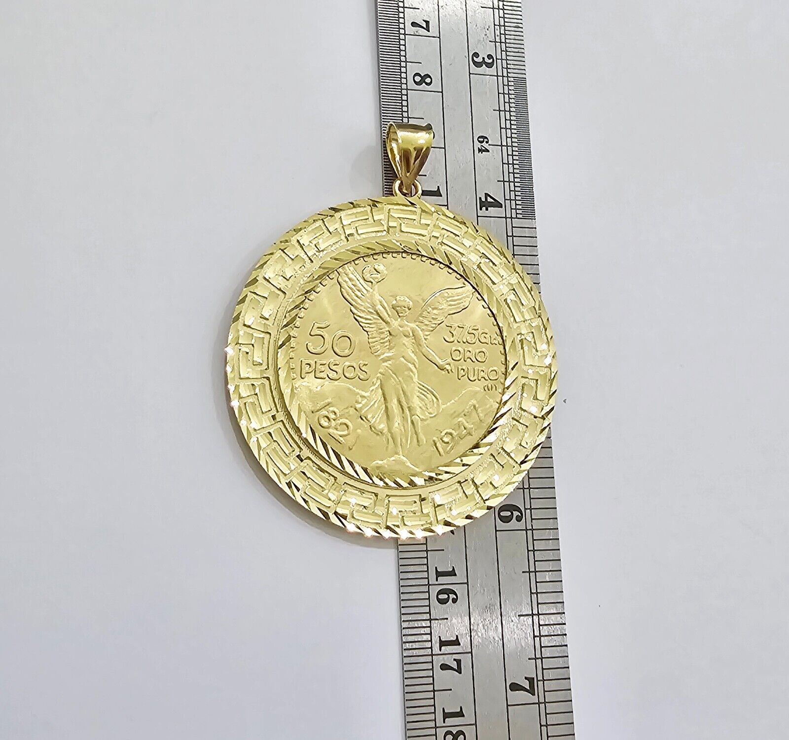 Centenario Coin Charm Solid 10k Yellow Gold 50 Pesos 1947 Centenaro With Bezel - GoldenlinQ