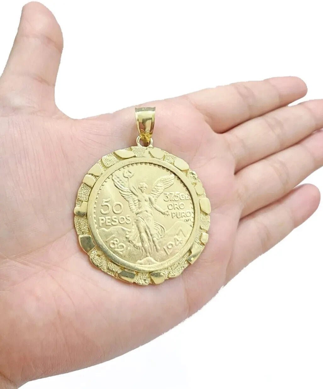 Centenario Coin Custom Solid Yellow 10k Gold 50 Pesos 1947 Mexico Mexican Coin - GoldenlinQ