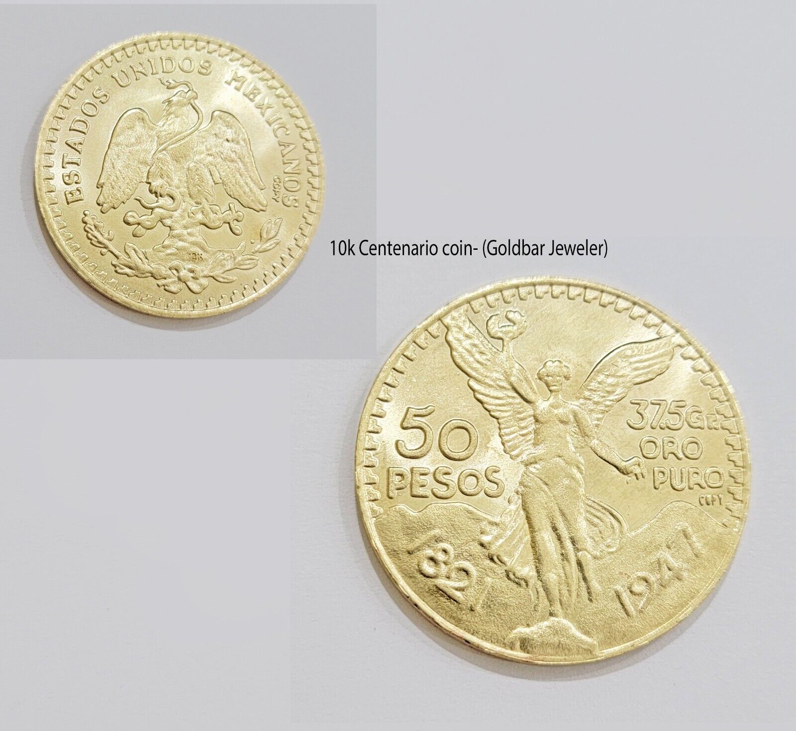 Centenario Coin Custom Solid Yellow 10k Gold 50 Pesos 1947 Mexico Mexican Coin - GoldenlinQ