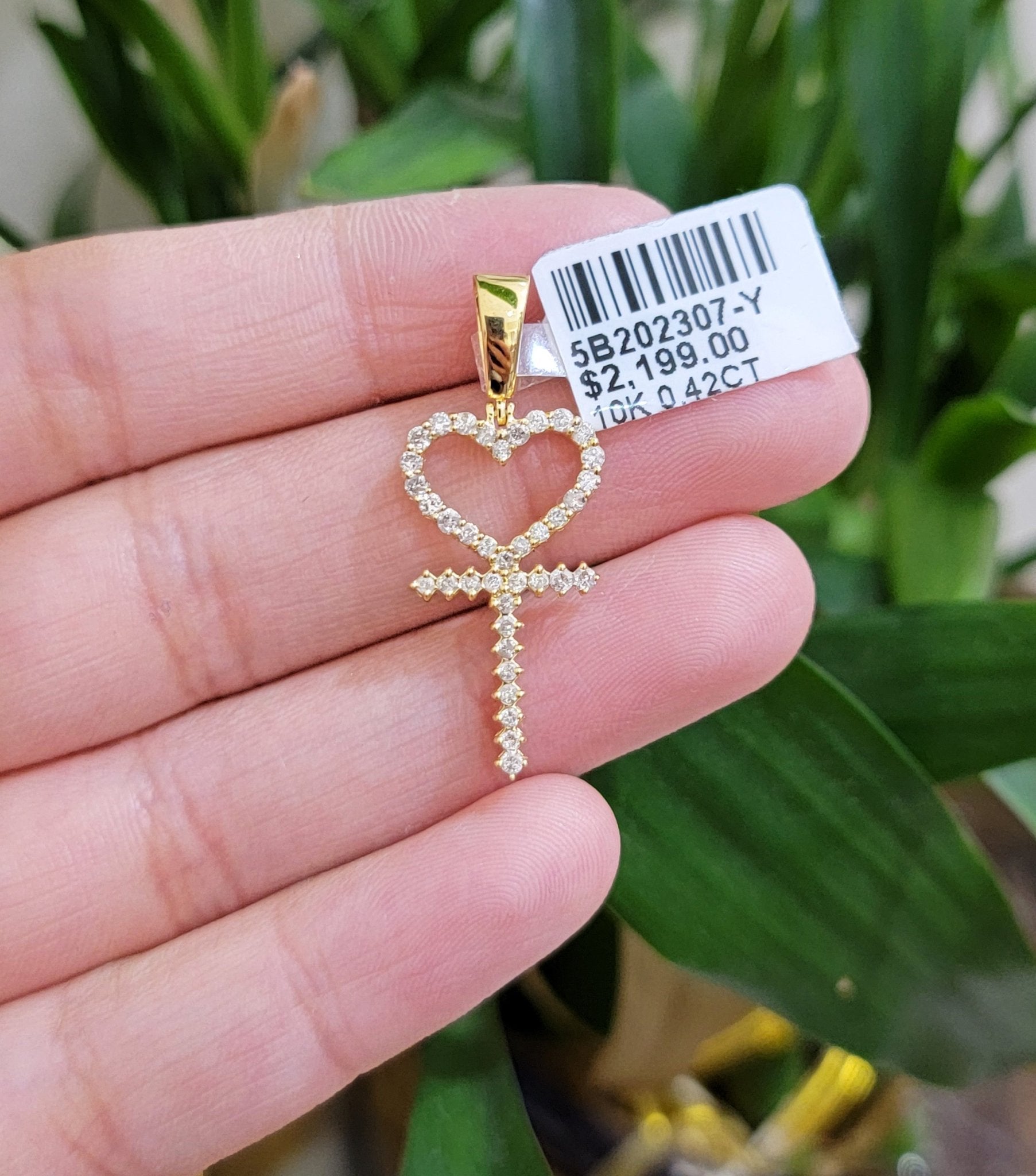 Diamond charm pendant Real 10k gold Natural Diamonds Heart Ankh Cross For Women - GoldenlinQ