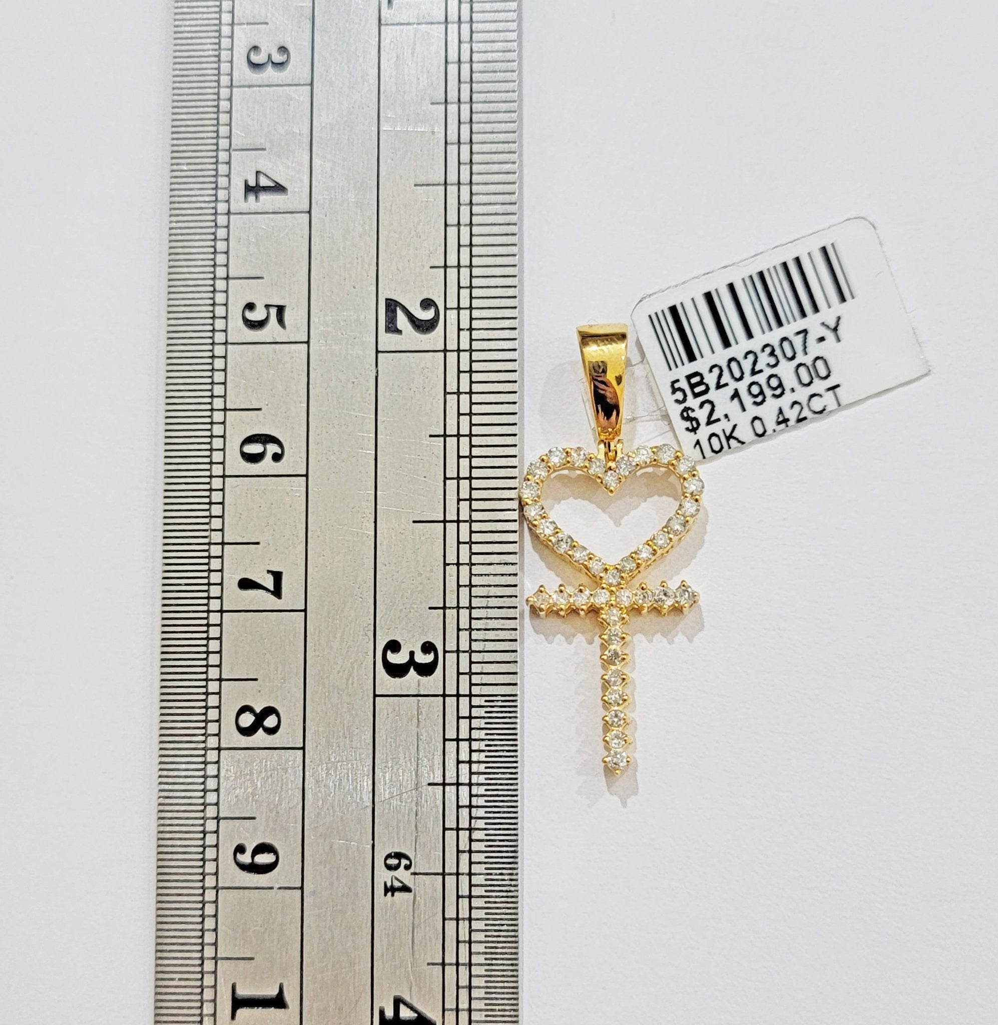 Diamond charm pendant Real 10k gold Natural Diamonds Heart Ankh Cross For Women - GoldenlinQ