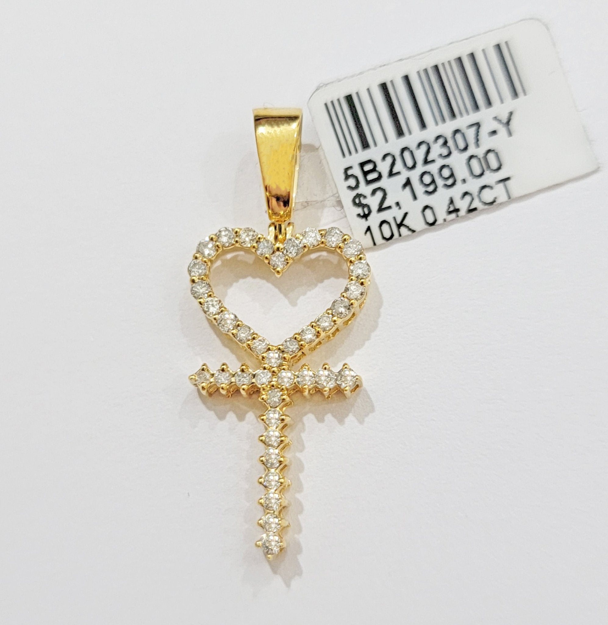 Diamond charm pendant Real 10k gold Natural Diamonds Heart Ankh Cross For Women - GoldenlinQ