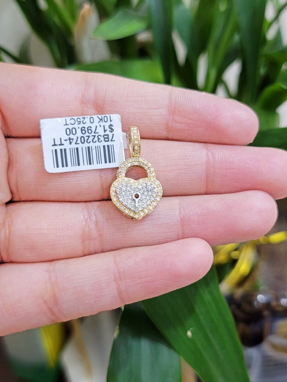 Diamond Heart Key charm pendant 10k gold 0.25 CT Natural Diamonds For Women,REAL - GoldenlinQ