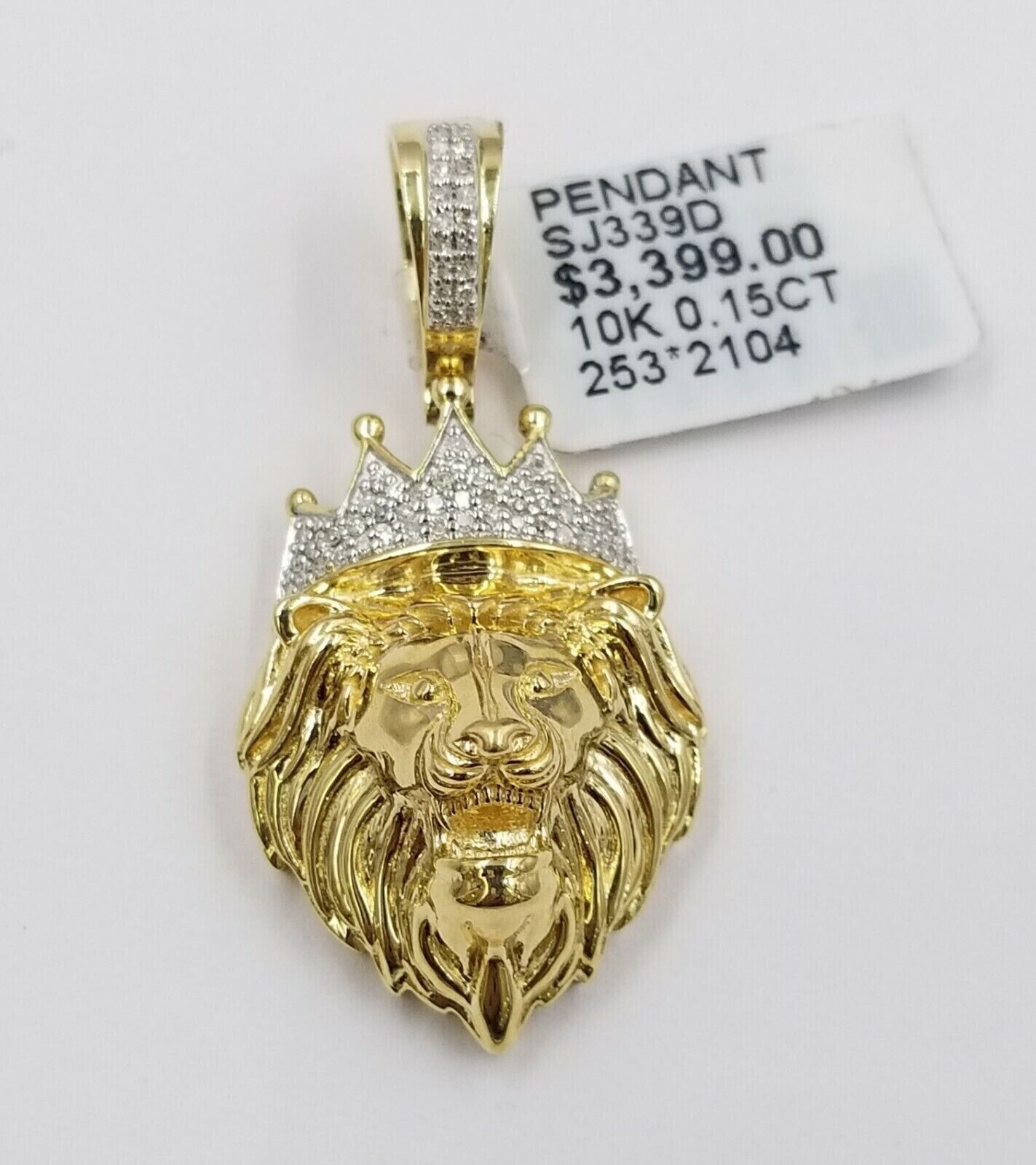 Diamond Lion Head charm Pendant with Genuine 0.15 CT Diamonds 10K Yellow Gold - GoldenlinQ