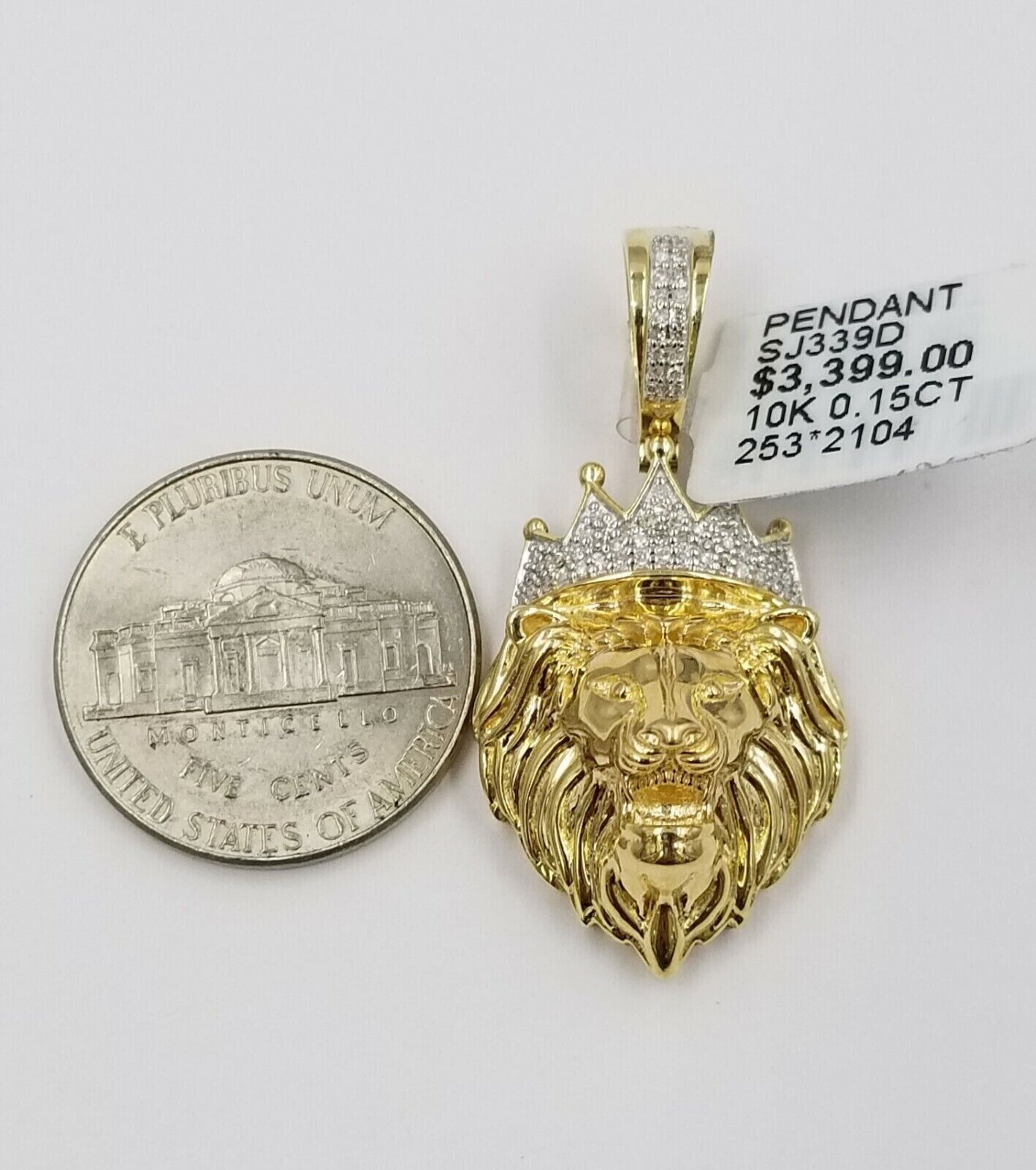 Diamond Lion Head charm Pendant with Genuine 0.15 CT Diamonds 10K Yellow Gold - GoldenlinQ