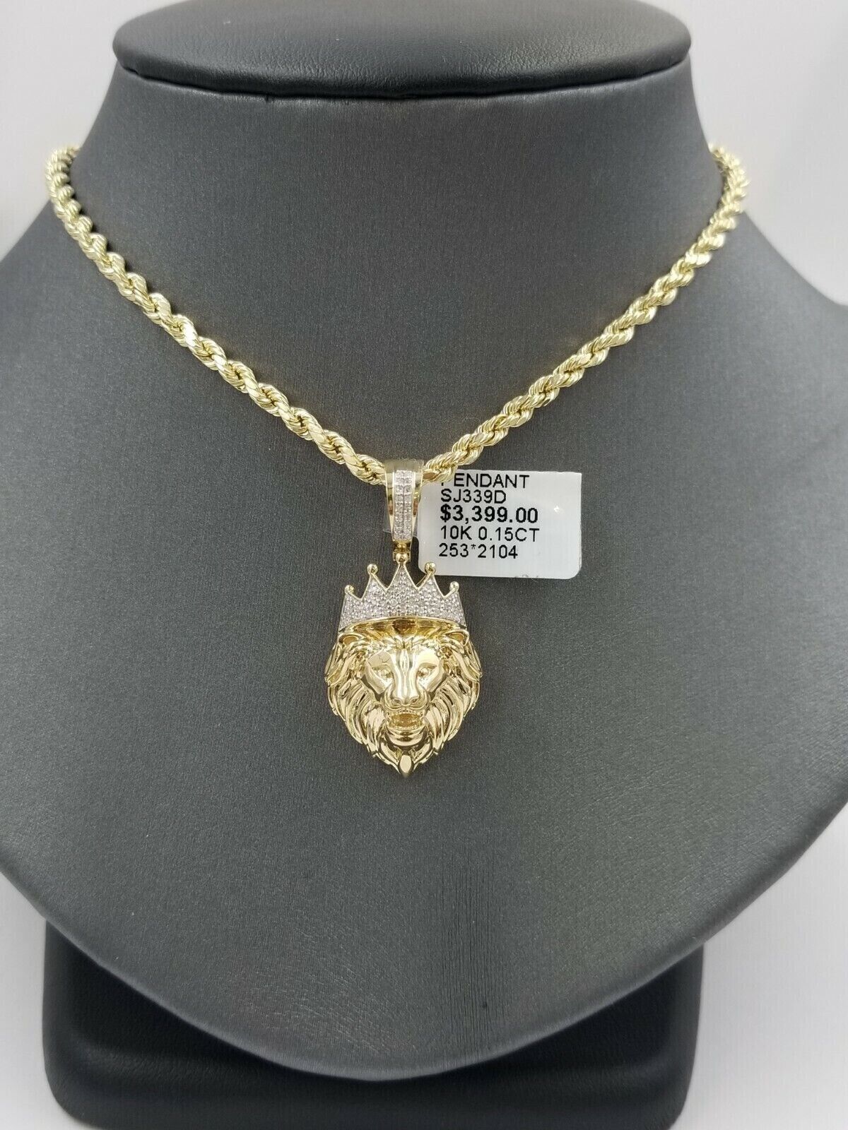Diamond Lion Head charm Pendant with Genuine 0.15 CT Diamonds 10K Yellow Gold - GoldenlinQ