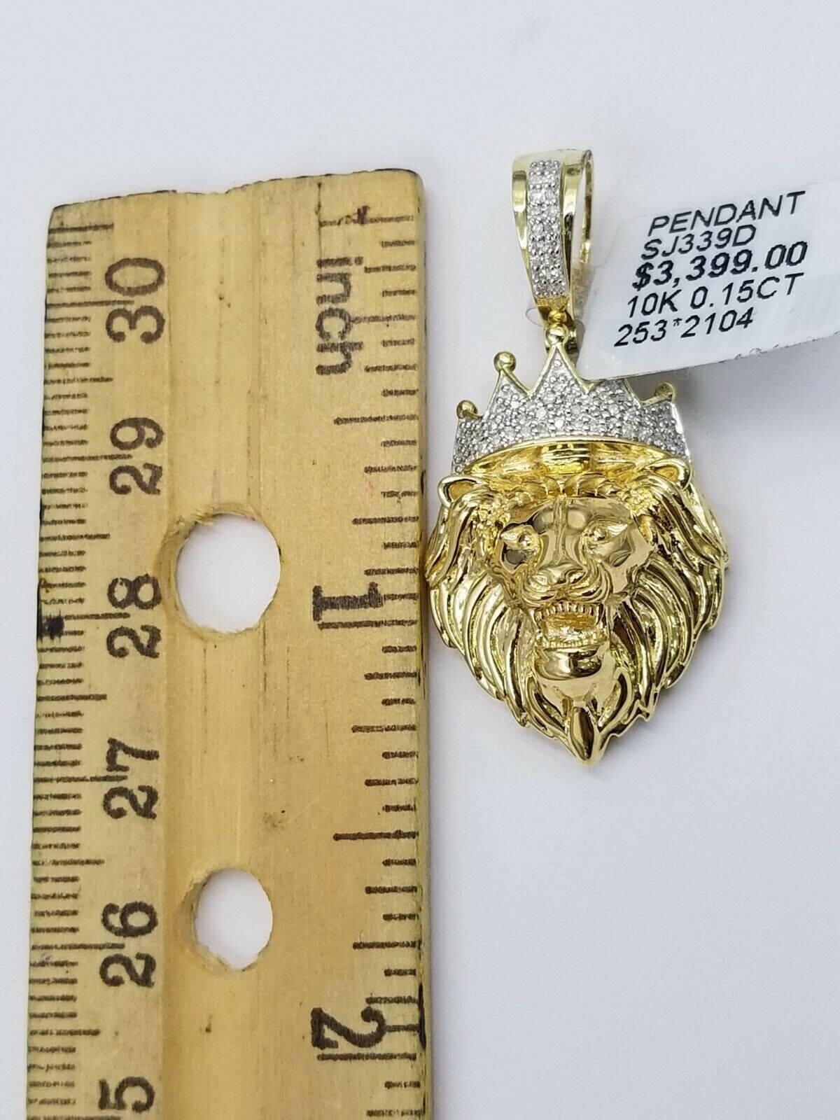 Diamond Lion Head charm Pendant with Genuine 0.15 CT Diamonds 10K Yellow Gold - GoldenlinQ
