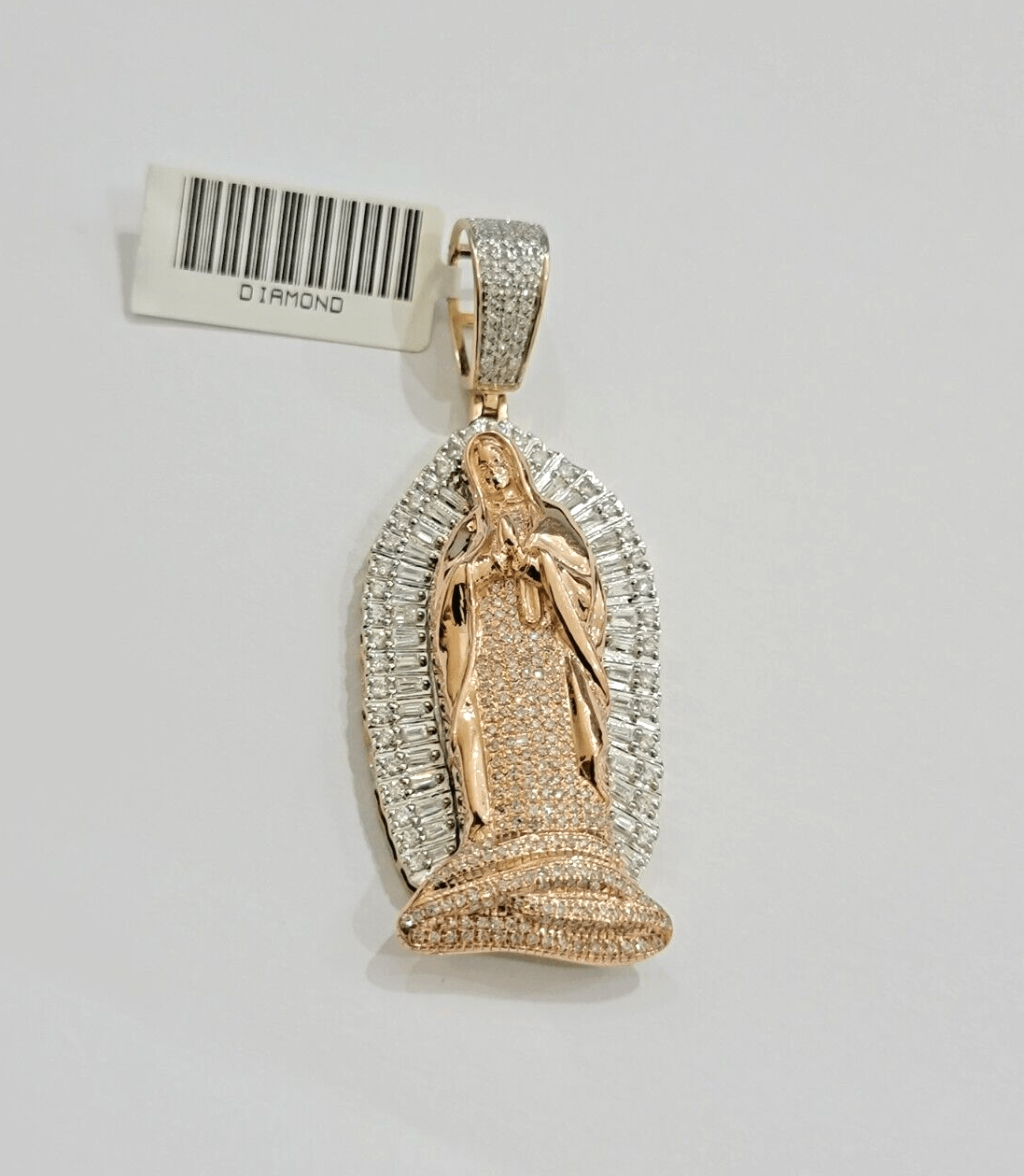 Diamond Virgin Mary Charm Pendant 10k Yellow Rose Gold Natural Diamond REAL SALE - GoldenlinQ