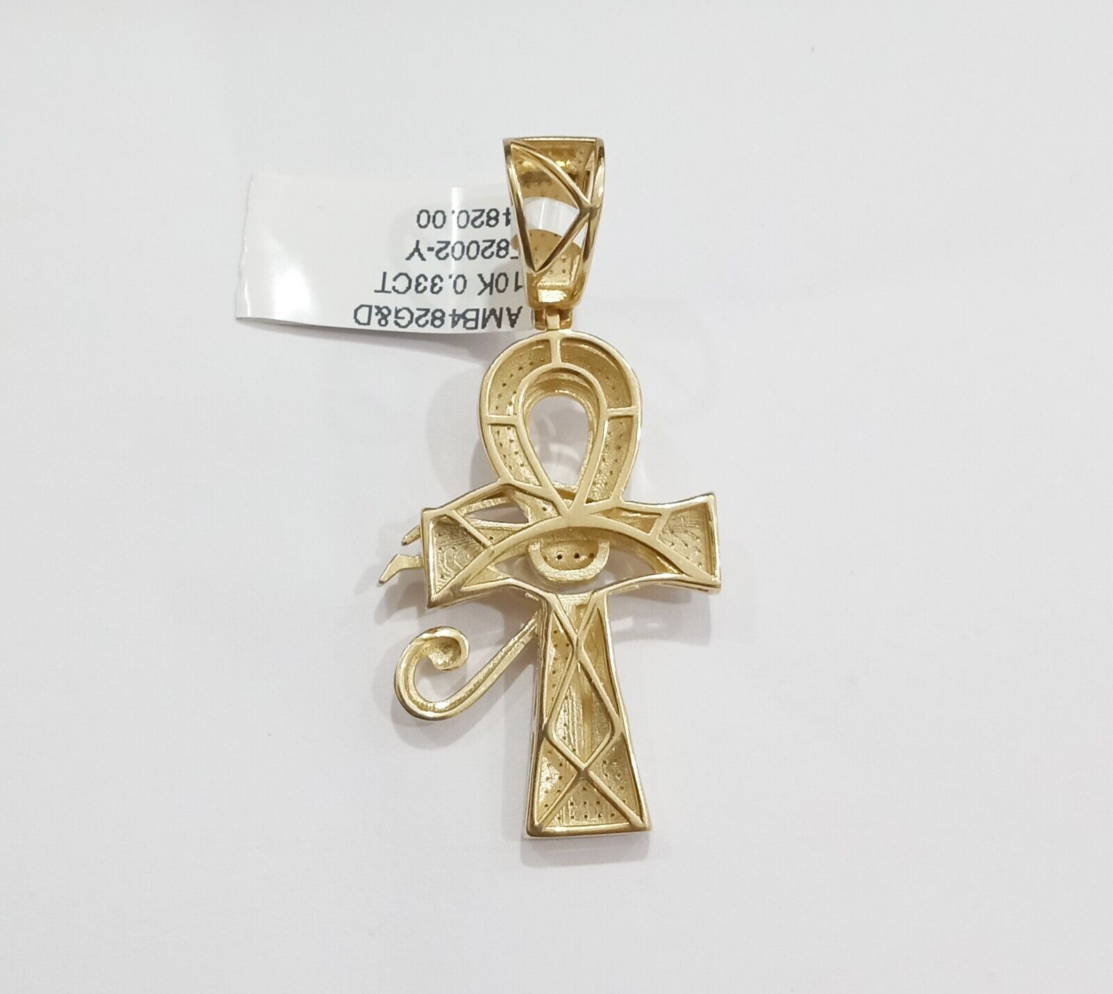 Evil Eye Charm Pendant Real 10K Yellow Gold Genuine Natural Diamond Ankh Cross - GoldenlinQ
