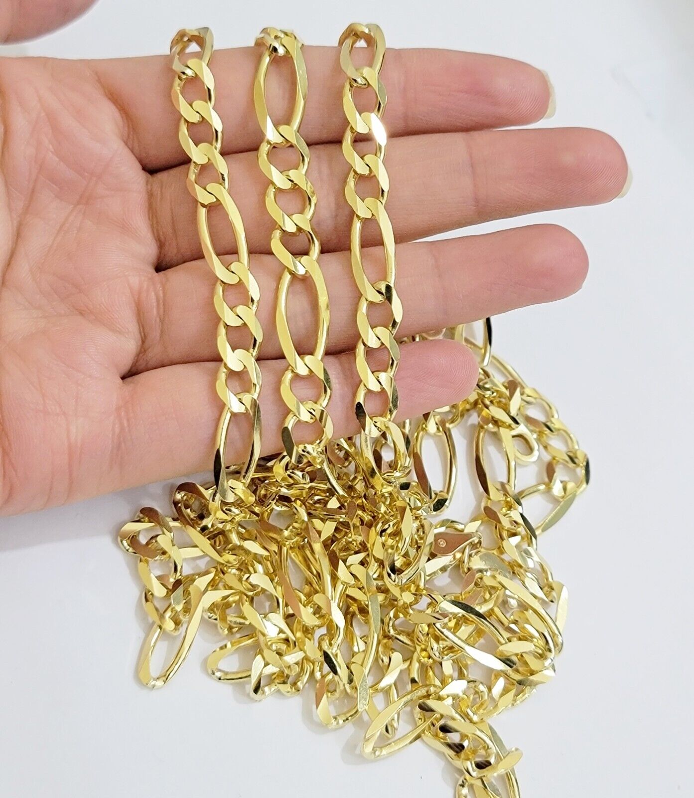 Figaro Link Chain 14k Yellow Gold 7mm Necklace 20 - 30 Inch SOLID 14kt STRONG - GoldenlinQ