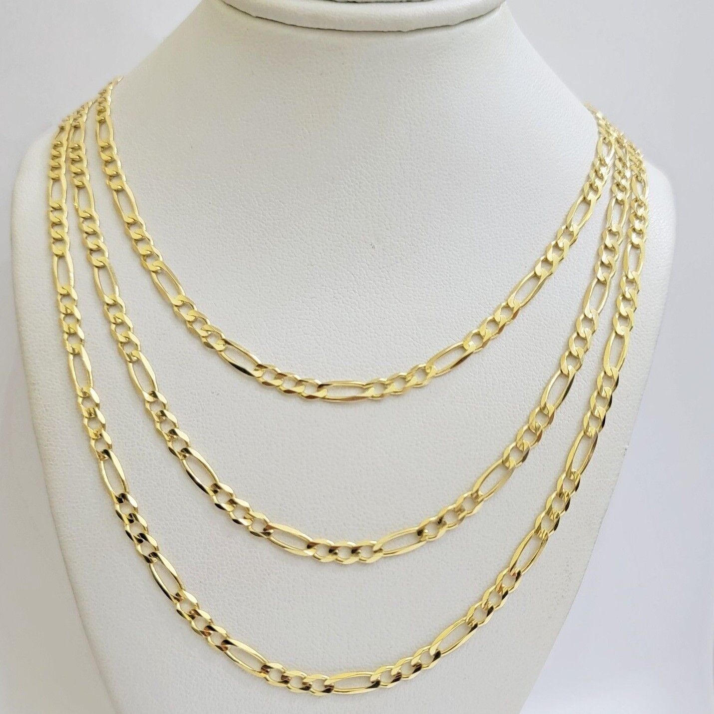 Figaro Link Chain 14k Yellow Gold Necklace 3.5mm 18 - 28 Inch SOLID 14kt STRONG - GoldenlinQ