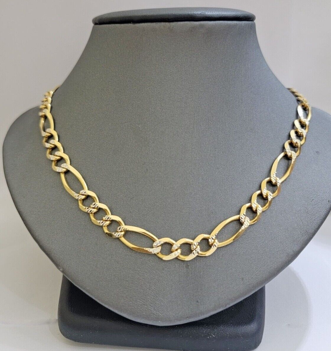 Figaro Link Chain Real 10k Yellow Gold 8mm Necklace 18 - 30 Inch Solid Two Tone - GoldenlinQ