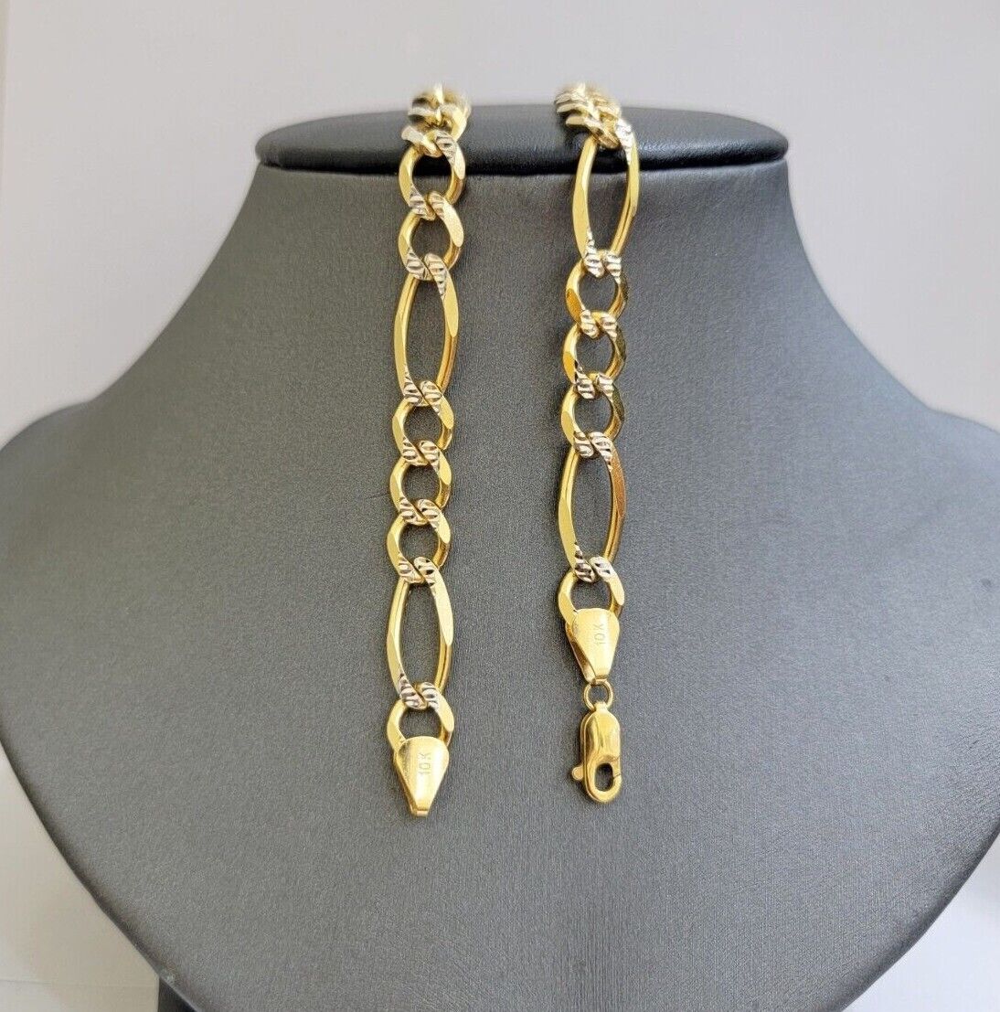 Figaro Link Chain Real 10k Yellow Gold 8mm Necklace 18 - 30 Inch Solid Two Tone - GoldenlinQ