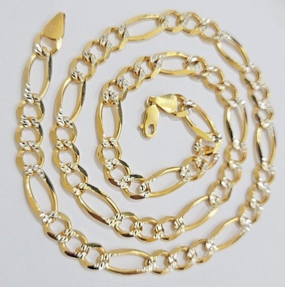 Figaro Link Chain Real 10k Yellow Gold 8mm Necklace 18 - 30 Inch Solid Two Tone - GoldenlinQ