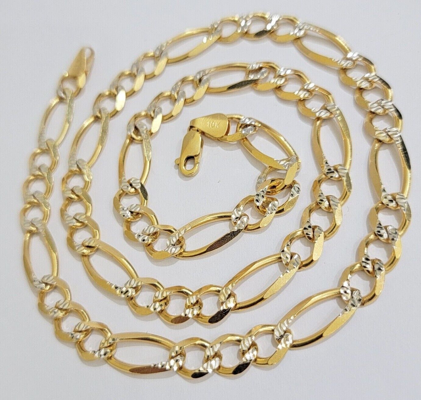 Figaro Link Chain Real 10k Yellow Gold 8mm Necklace 18 - 30 Inch Solid Two Tone - GoldenlinQ