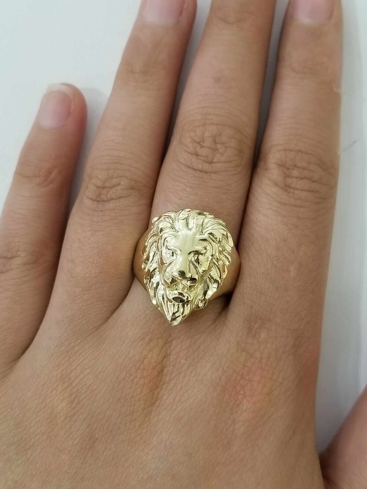 GOLD Lion Head Mens Ring SOLID 10k Yellow Gold REAL Ring , Pinky , Casual , size - GoldenlinQ