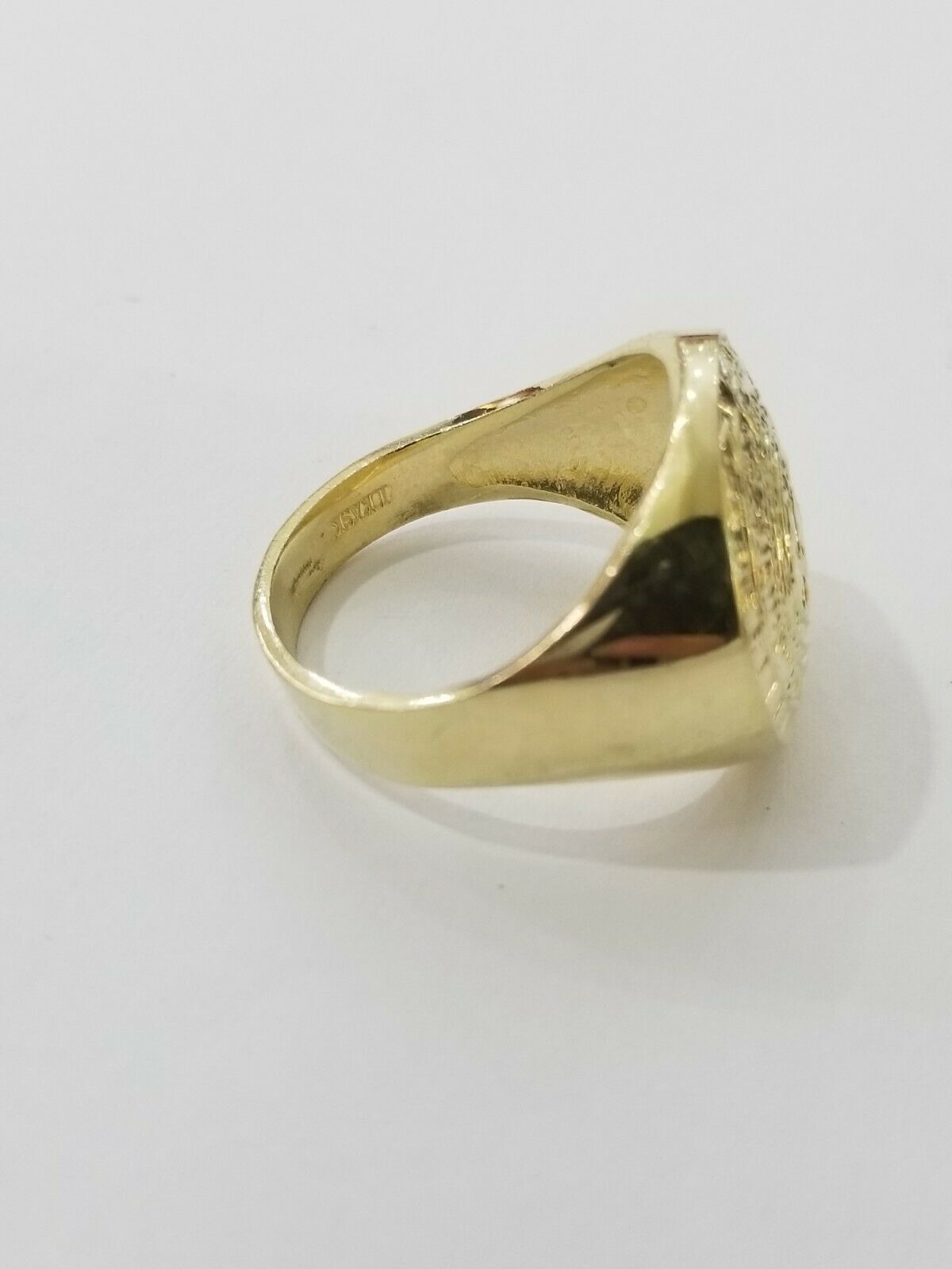 GOLD Mens Ring Aztec Mayan Solid 10k Yellow Gold Sun Calendar 10 KT REAL Gold - GoldenlinQ