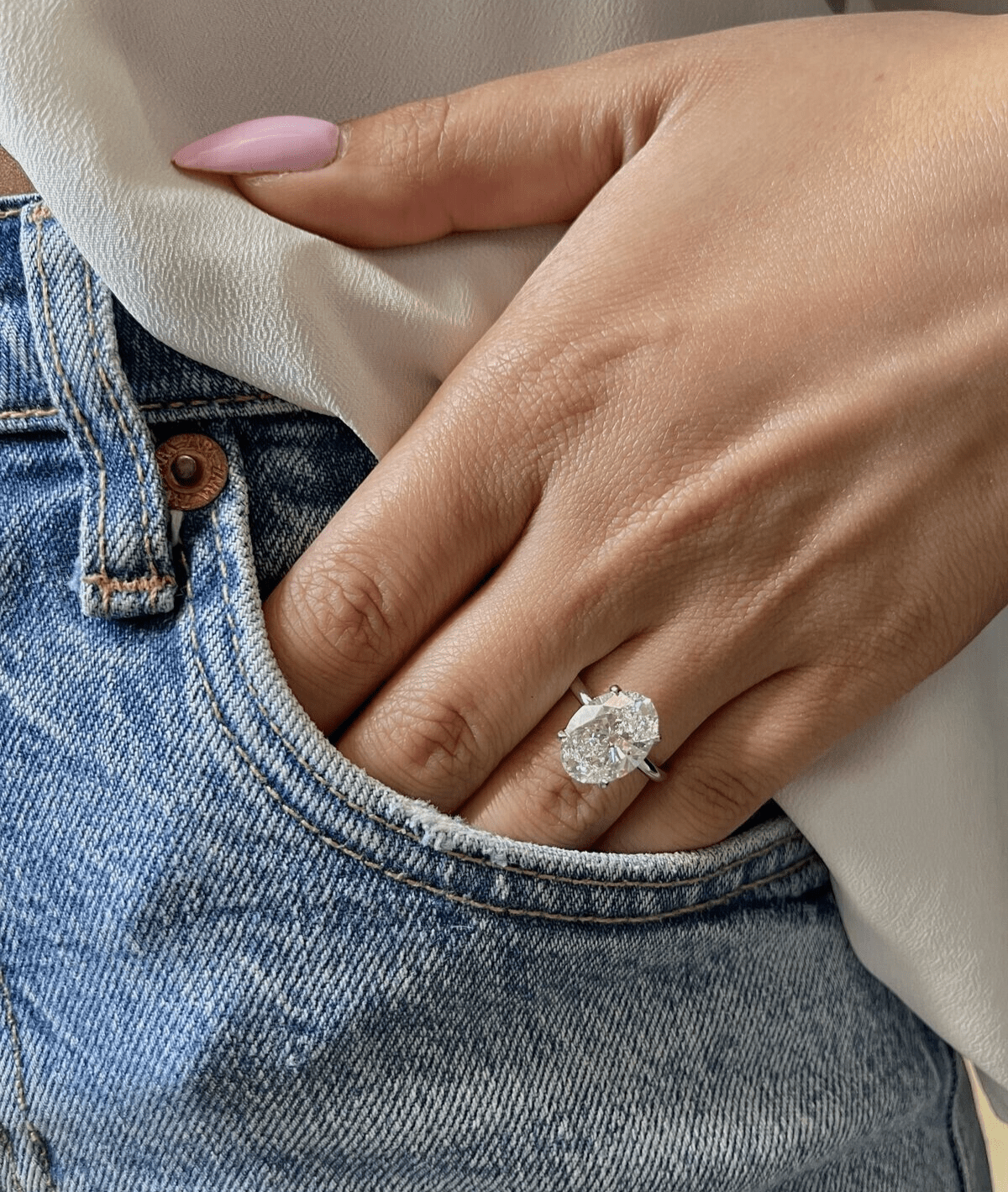 IGI Diamond Engagement Ring VS G Oval 3.50 Carat Lab - Created Eye Clean 14k White - GoldenlinQ