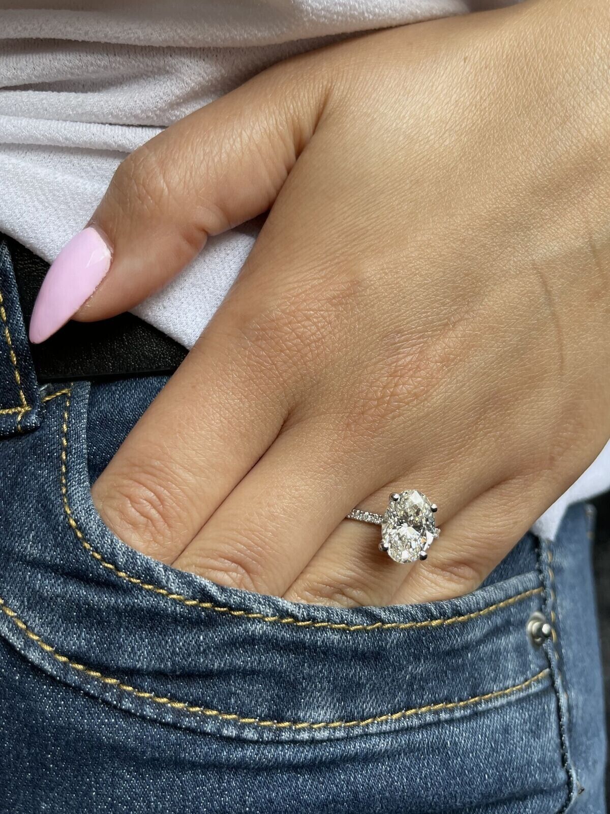 IGI Diamonds Engagement Ring VS1 Oval 3.85 Carat Lab - Created Eye Clean 14k White - GoldenlinQ