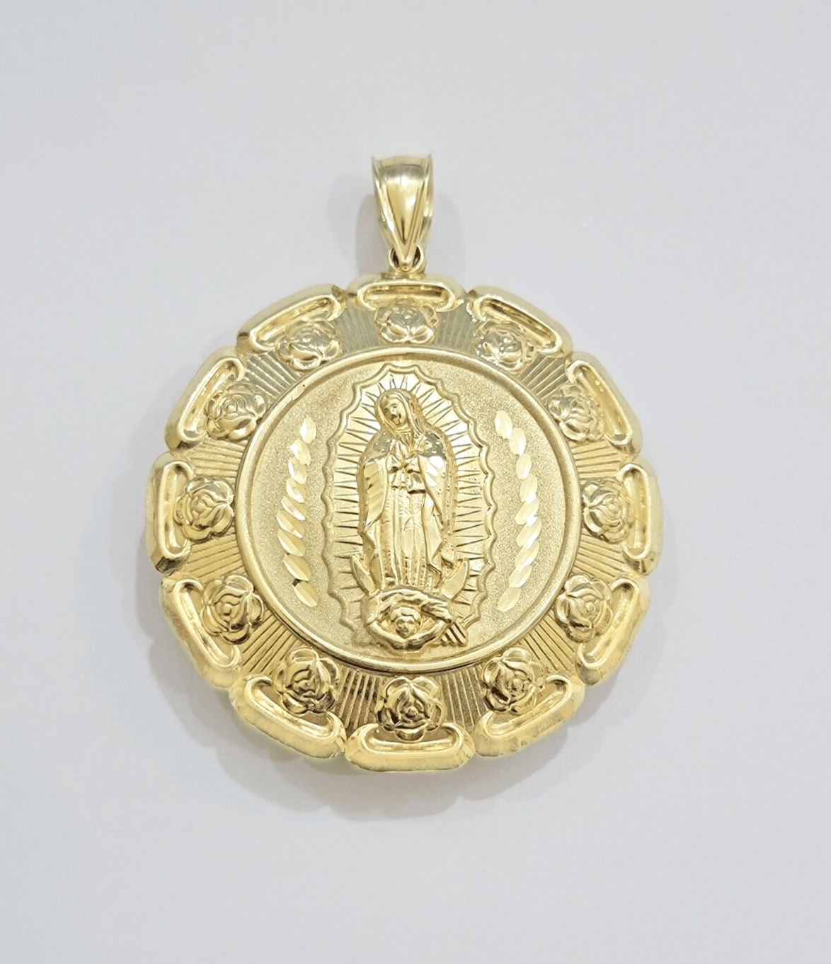 Jesus Virgin Mary Charm Pendant Real 10k Yellow Gold For 10kt Chain Necklace New - GoldenlinQ