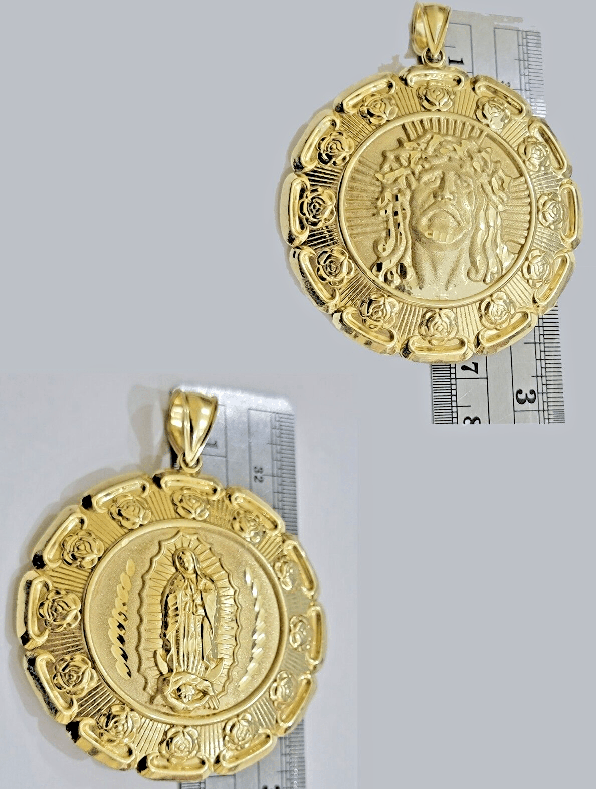 Jesus Virgin Mary Charm Pendant Real 10k Yellow Gold For 10kt Chain Necklace New - GoldenlinQ
