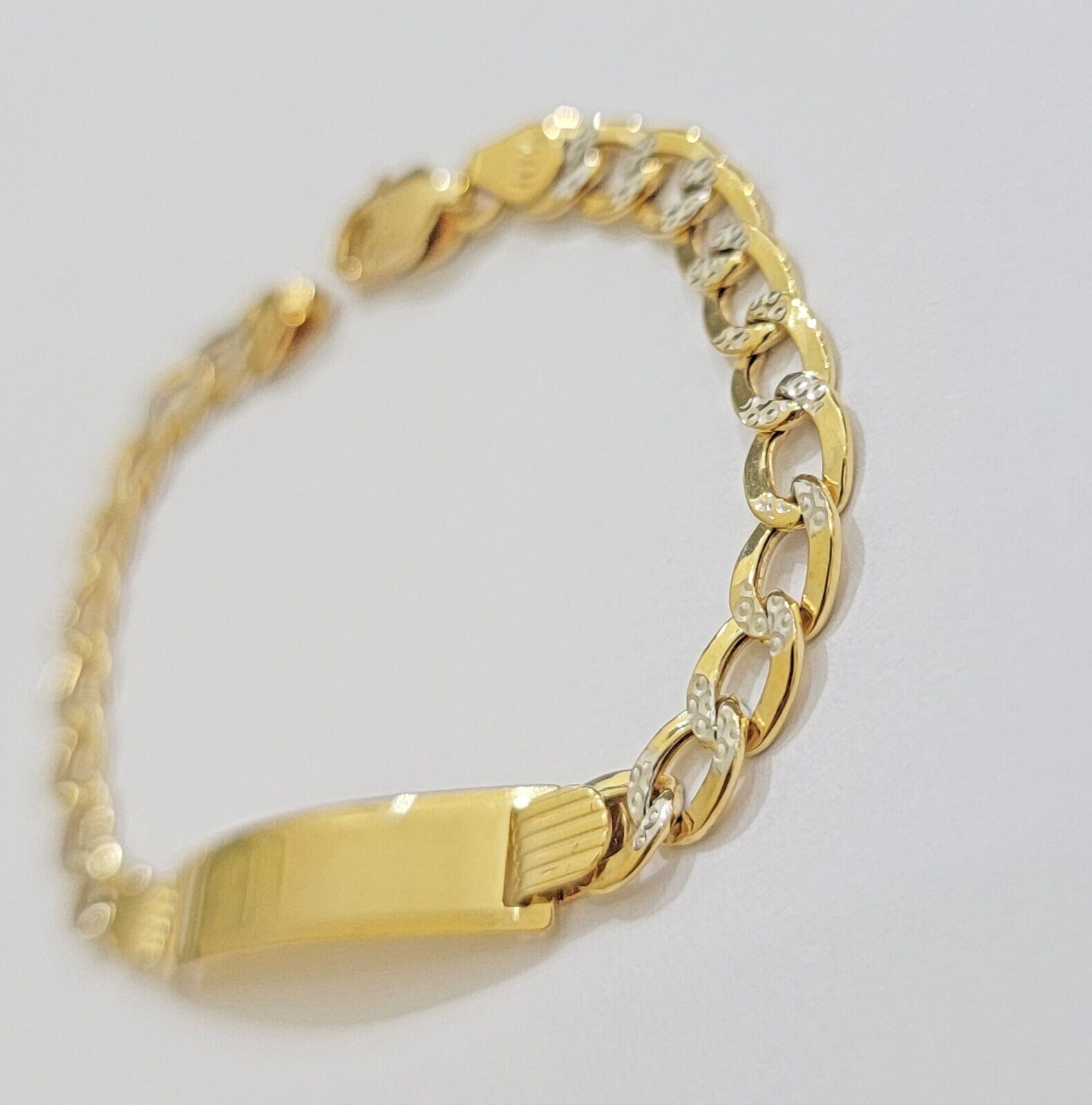 Kids REAL 10k Gold Bracelet ID Cuban curb Link Two - tone style 5mm 6 Inch baby Br - GoldenlinQ