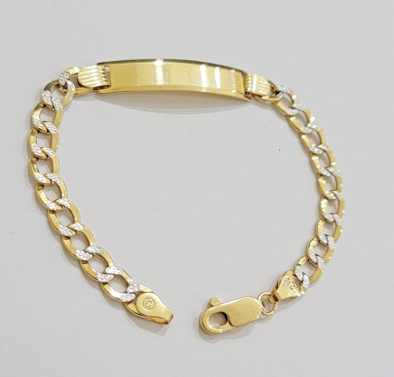 Kids REAL 10k Gold Bracelet ID Cuban curb Link Two - tone style 5mm 6 Inch baby Br - GoldenlinQ
