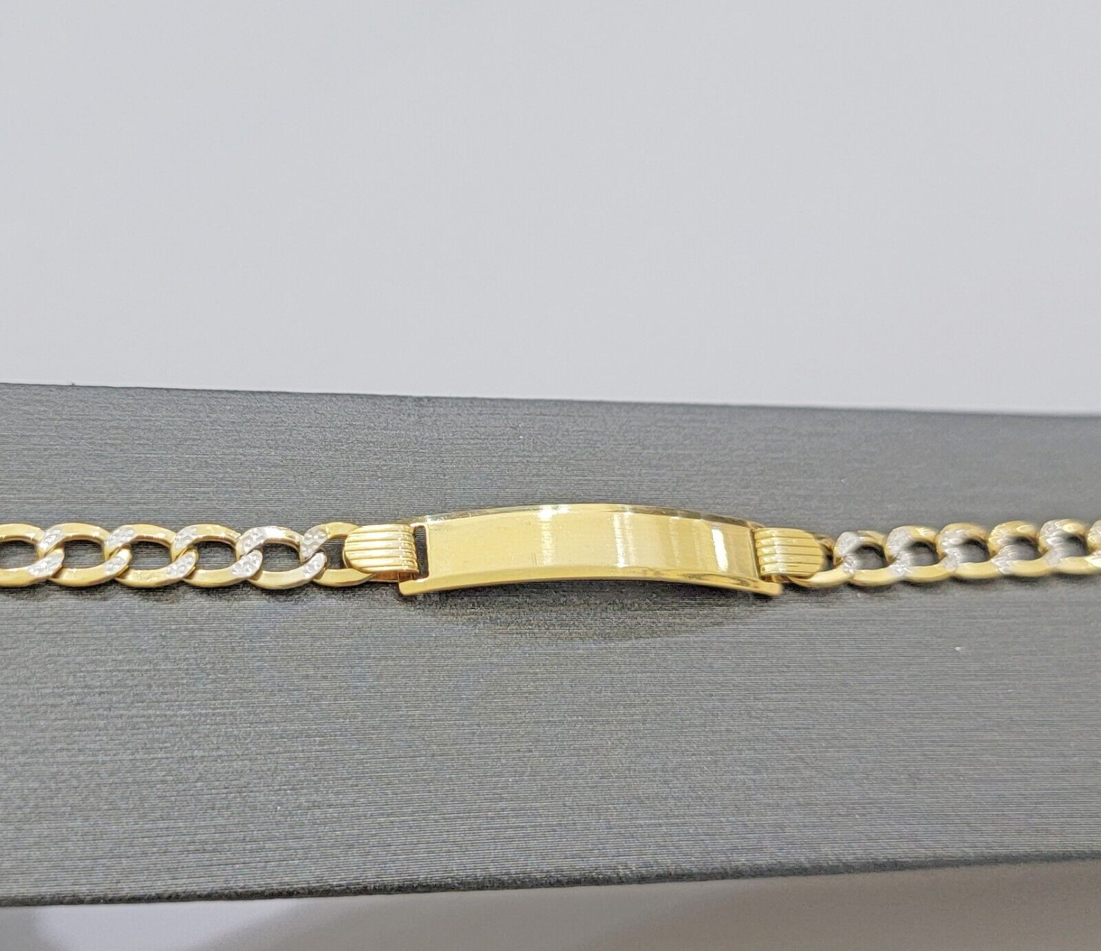 Kids REAL 10k Gold Bracelet ID Cuban curb Link Two - tone style 5mm 6 Inch baby Br - GoldenlinQ