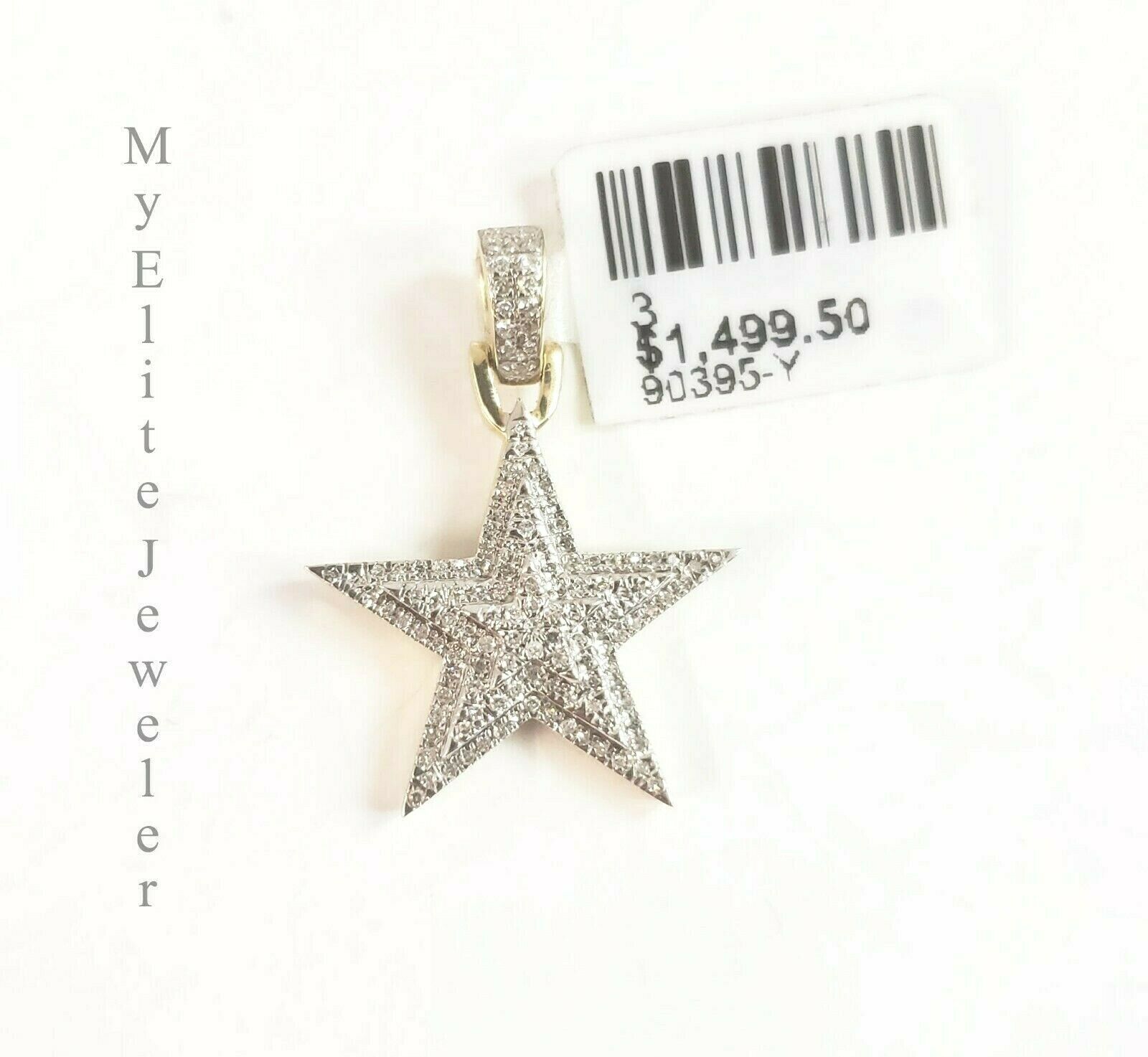 Ladies 10K Solid Star 0.19 CT Diamond Charm Necklace Gold Figaro Chain 18 Inch - GoldenlinQ