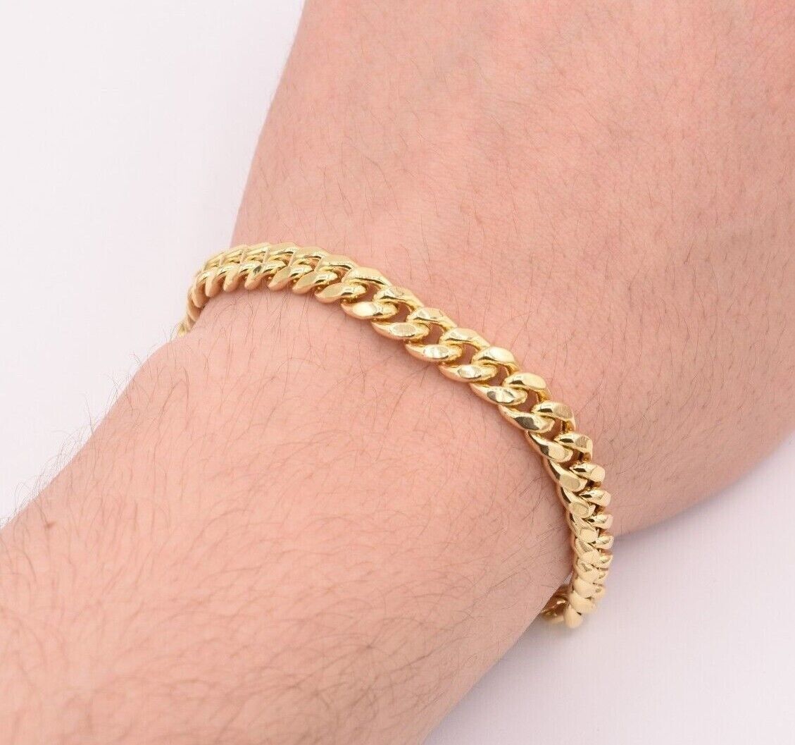 ladies 14k Bracelet Miami Cuban Link 7mm 7" Inch Real 14kt Yellow Gold For Women - GoldenlinQ